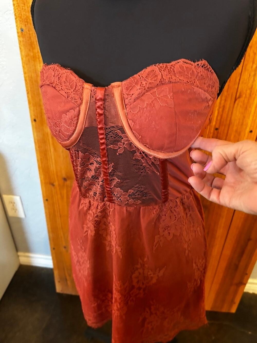 ASOS DESIGN Premium Hitched Corset Lace Mini Dress Rust Orange Size Small